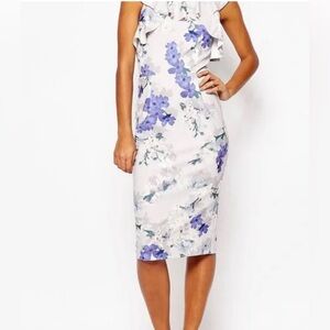 ASOS Design Floral Midi Ruffle Top Midi Dress with Pastel Flowers and Back Slit